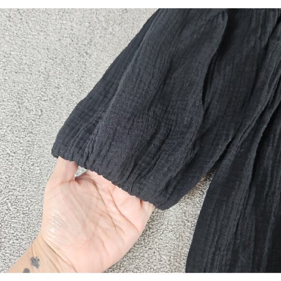 Saks Fifth Avenue Women’s XS Black Cotton Tiered Midi Dress Boho Puff Sleeve - Picture 5 of 9